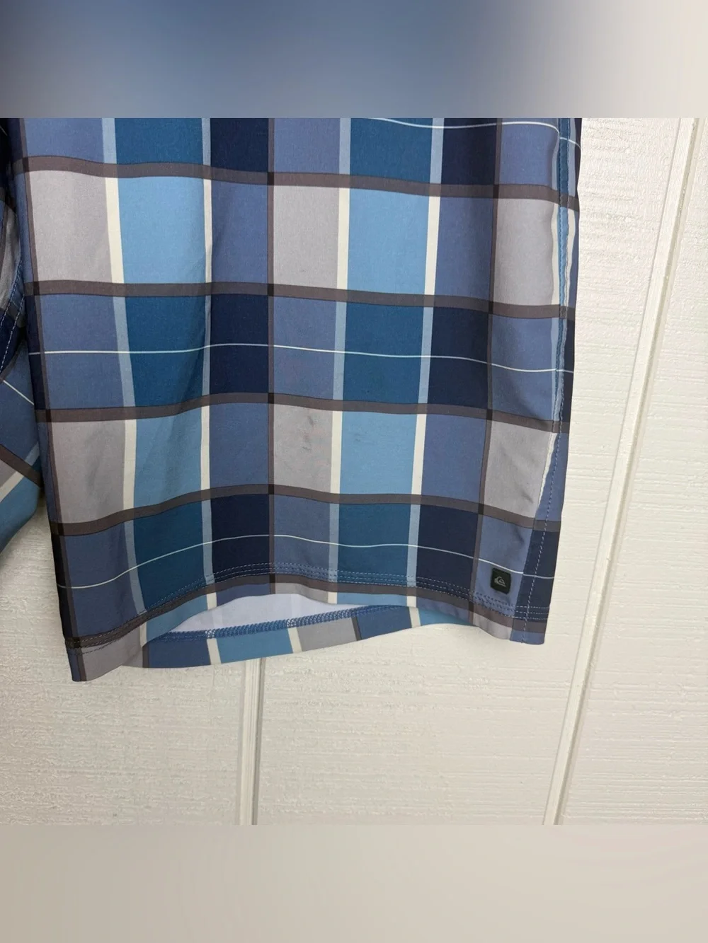 Quiksilver Amphibians Board Shorts Men’s 36 Blue Plaid Hybrid Swim Surf Shorts